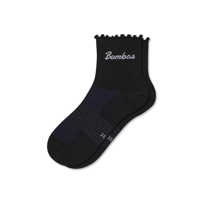 Bombas Women's UltraLite Ruffle Sport Quarter Socks, Lightweight Running Socks