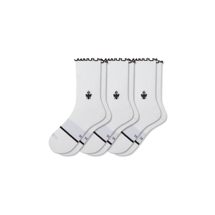 Bombas Women's Ruffle Sport Half Calf Socks 3-Pack, Lightweight Athletic Socks