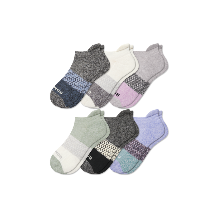 Bombas Youth Tri-Block Ankle Socks 6-Pack - Kids Midweight Cotton Socks