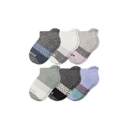 Bombas Junior Tri-Block Ankle Socks 6-Pack - Kids Seamless Toe Gripper Socks