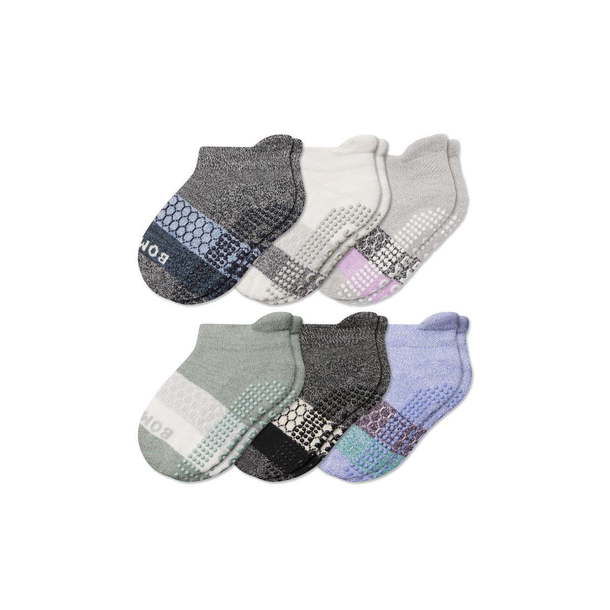 Bombas Toddler Tri-Block Gripper Ankle Socks 6-Pack - Kids Non-Slip Socks