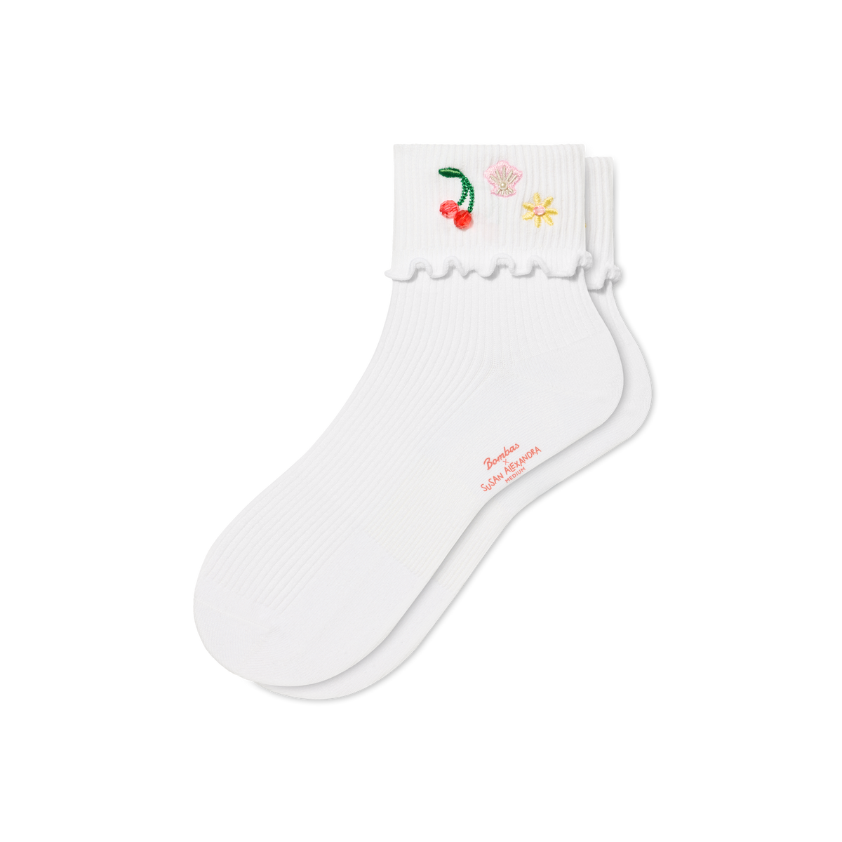 Bombas x Susan Alexandra Embellished Ruffle Rib Quarter Socks