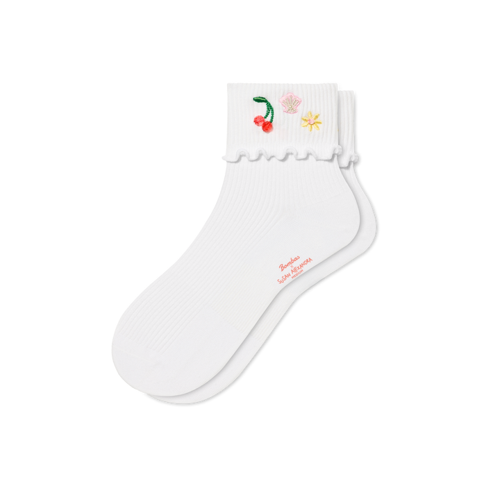 Bombas x Susan Alexandra Embellished Ruffle Rib Quarter Socks