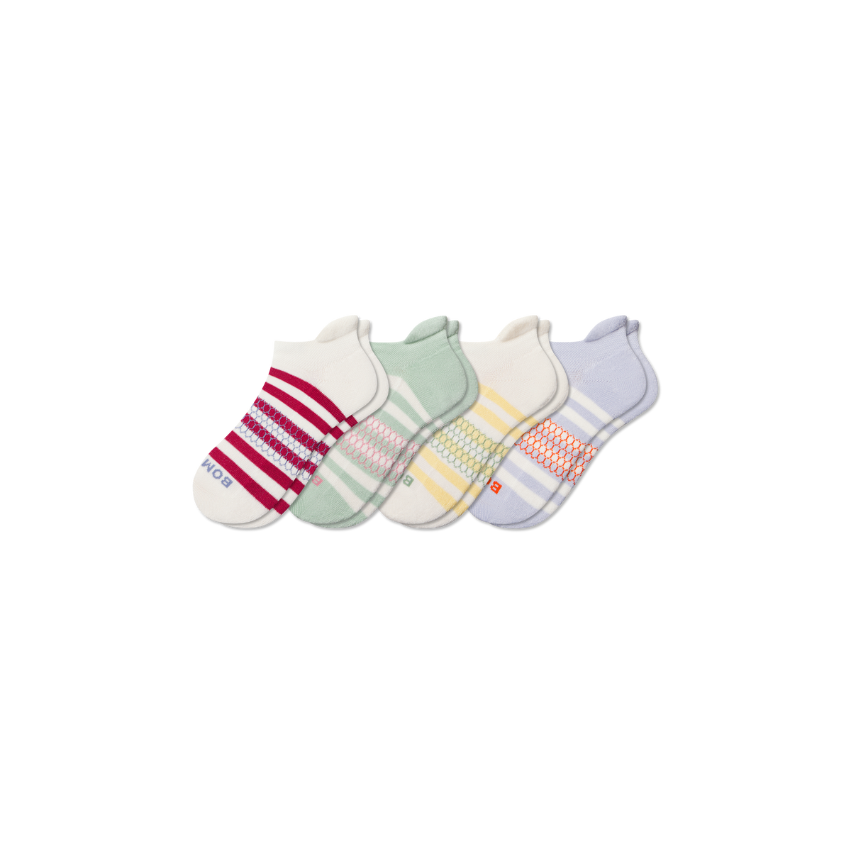 Bombas Youth Stripes Ankle Socks 4-Pack - Kids Midweight Seamless Socks