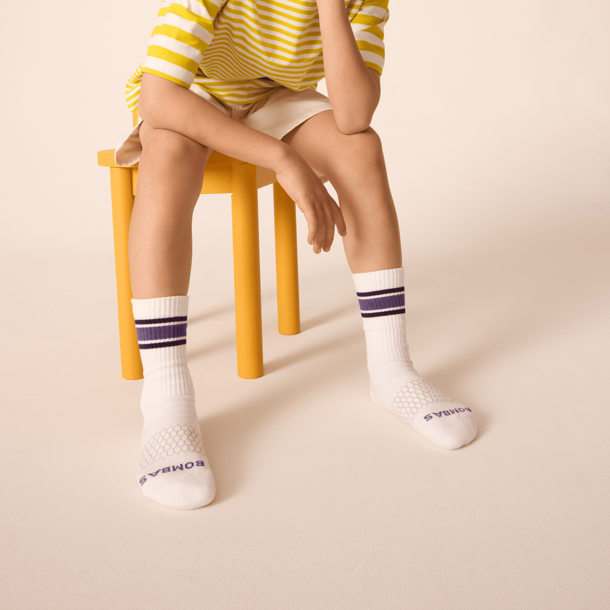 Bombas Youth Vintage Stripes Calf Socks 4-Pack - Kids Seamless Toe Cotton Socks