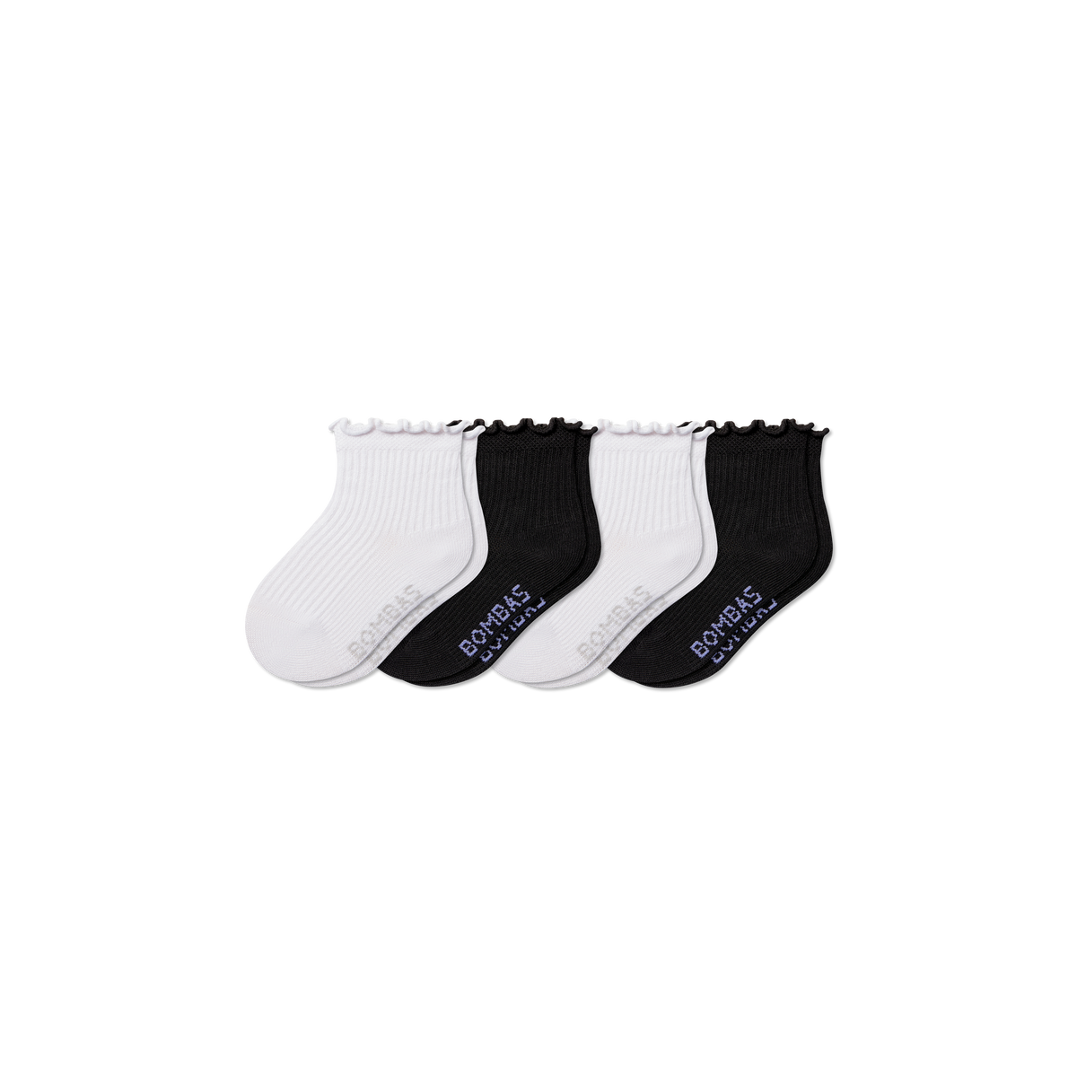 Bombas Toddler Ruffle Rib Socks 4-Pack - Kids Seamless Toe Lightweight Socks