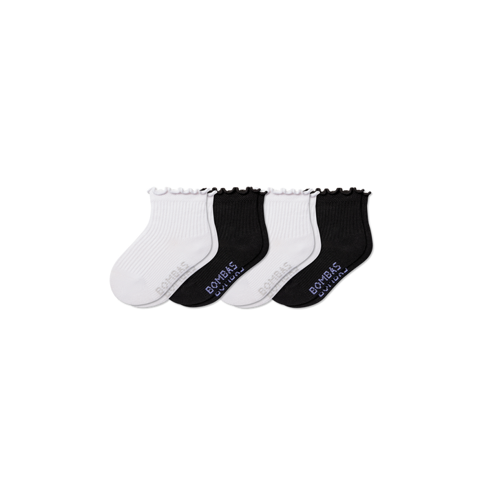 Bombas Toddler Ruffle Rib Socks 4-Pack - Kids Seamless Toe Lightweight Socks