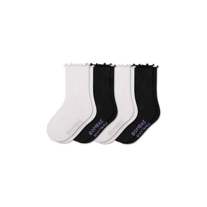 Bombas Junior Ruffle Rib Socks 4-Pack - Kids Seamless Toe Lightweight Socks