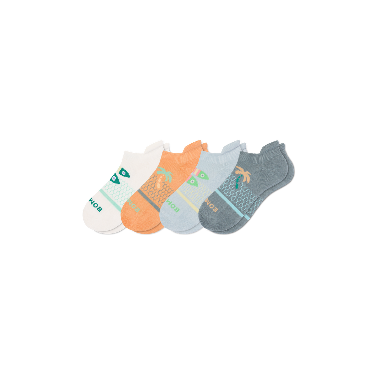 Bombas Youth Seaside Ankle Socks 4-Pack - Kids Midweight Seamless Socks