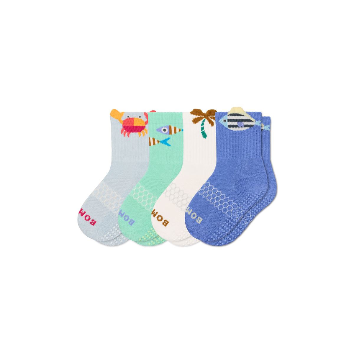 Bombas Junior Seaside Gripper Calf Socks 4-Pack - Kids Non-Slip Socks