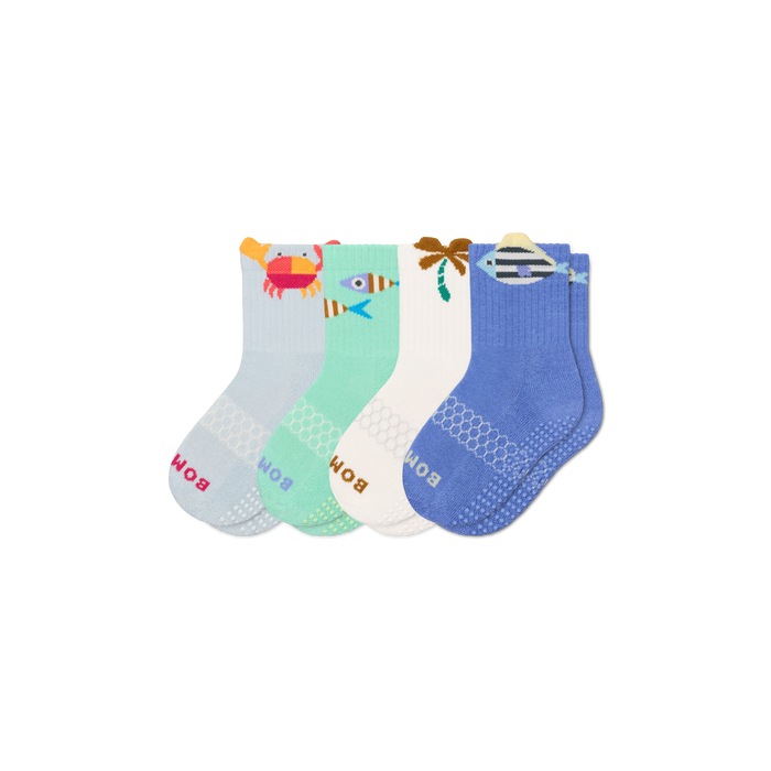Bombas Junior Seaside Gripper Calf Socks 4-Pack - Kids Non-Slip Socks