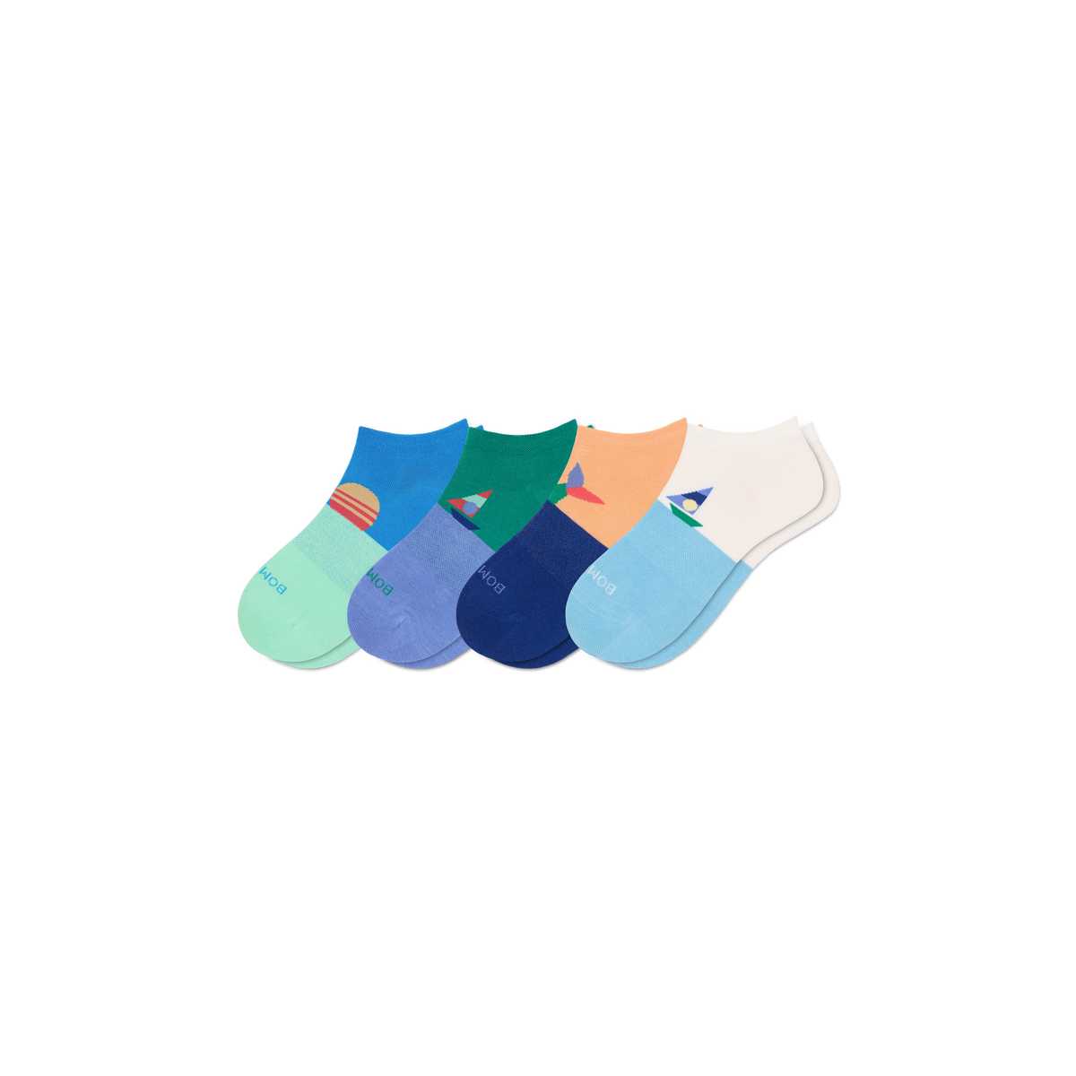 Bombas Youth Lightweight Ankle Socks 4-Pack - Kids Flat Knit Socks