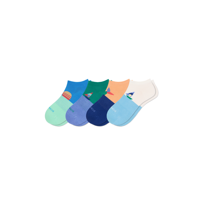 Bombas Youth Lightweight Ankle Socks 4-Pack - Kids Flat Knit Socks