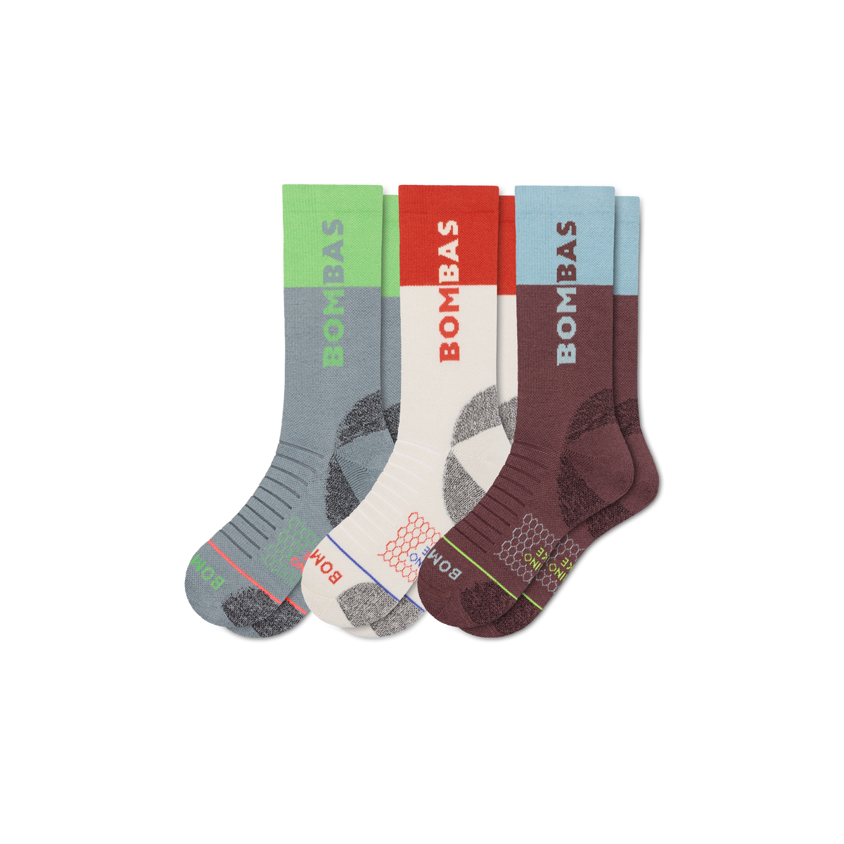Bombas Women's Merino Wool Blend Hiking Calf Socks 3-Pack, Cushioned Trail Socks
