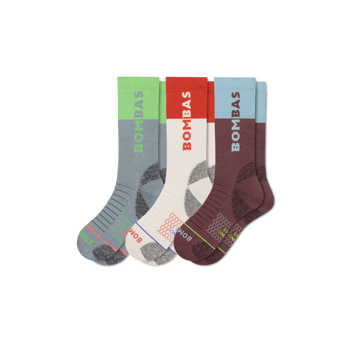 Bombas Women's Merino Wool Blend Hiking Calf Socks 3-Pack, Cushioned Trail Socks