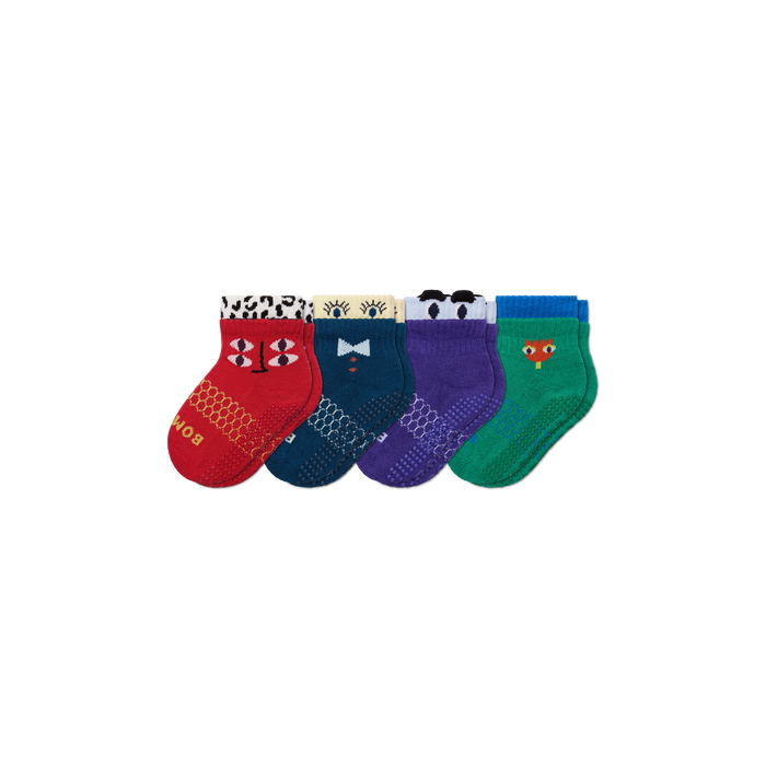 Bombas Toddler Eye Spy Gripper Calf Socks 4-Pack - Kids Non-Slip Socks