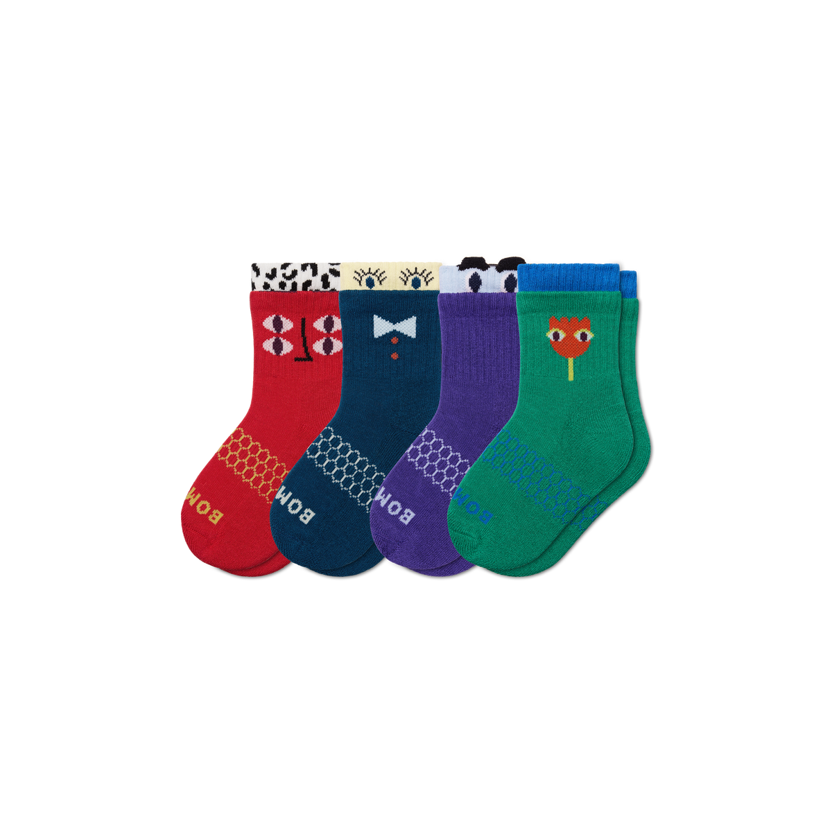 Bombas Junior Eye Spy Calf Socks 4-Pack - Kids Seamless Toe Arch Support Socks