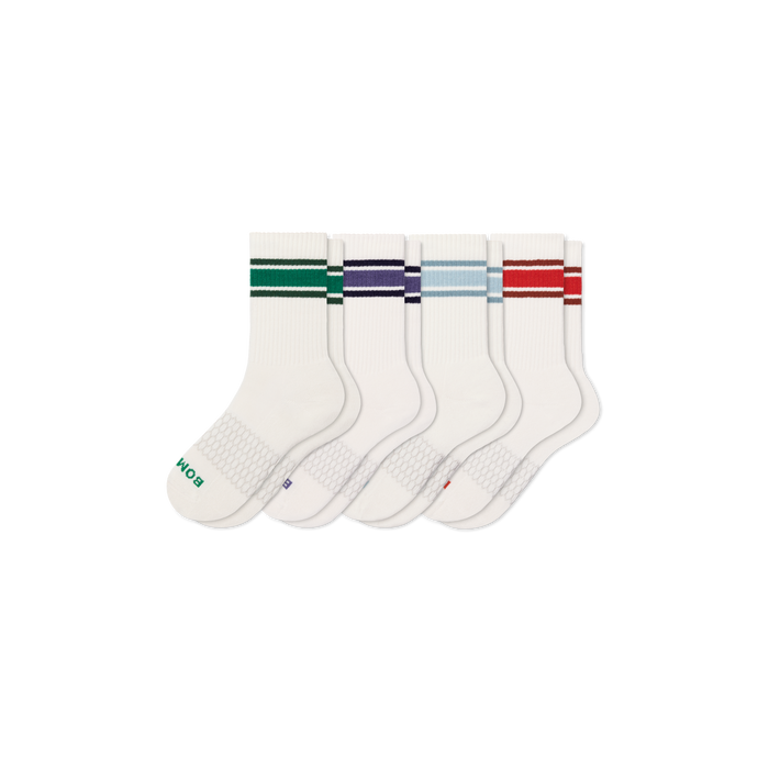 Bombas Youth Vintage Stripes Calf Socks 4-Pack - Kids Seamless Toe Cotton Socks