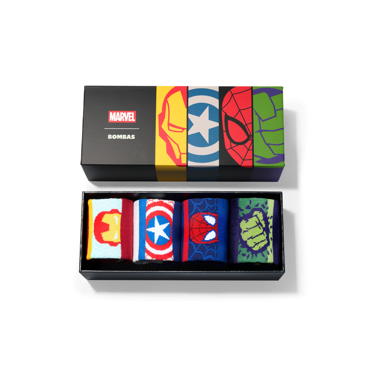 Marvel Bombas Youth Ankle Socks 4-Pack Gift Box - Captain America Iron Man Hulk Spider-Man