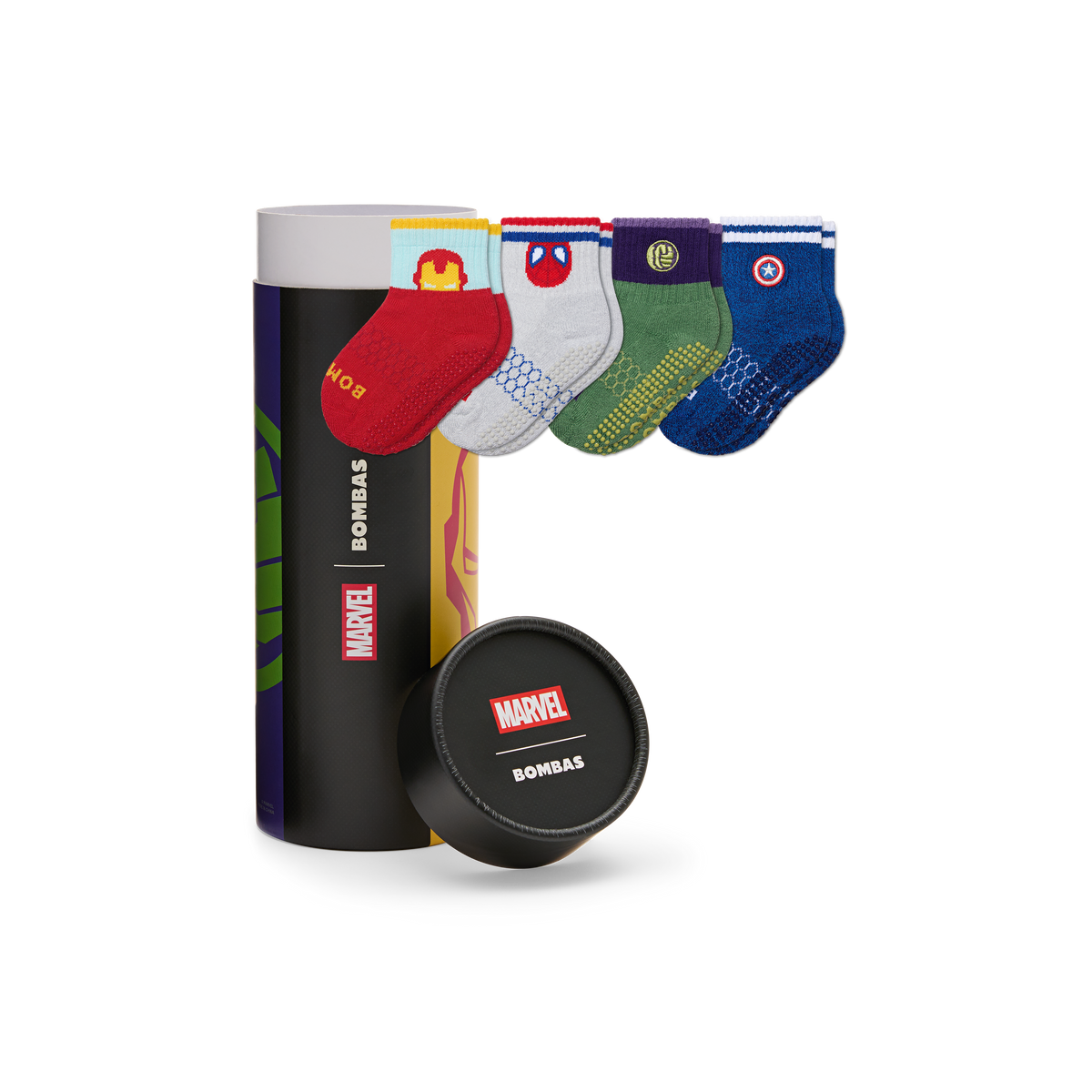 Marvel Bombas Toddler Gripper Calf Socks 4-Pack Gift Box - Captain America Iron Man Hulk Spider-Man