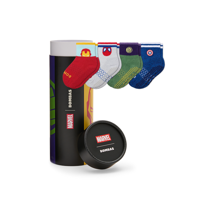 Marvel Bombas Toddler Gripper Calf Socks 4-Pack Gift Box - Captain America Iron Man Hulk Spider-Man