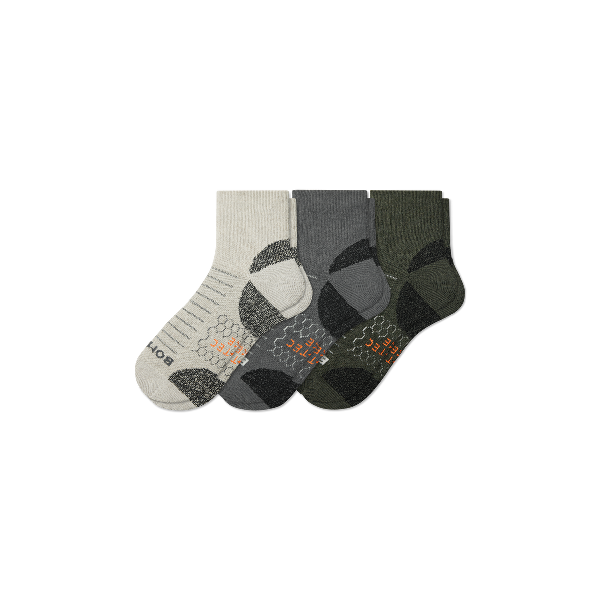 Bombas Women's Hiking Quarter Socks 3-Pack, Cushioned Merino Wool Blend Trail Socks