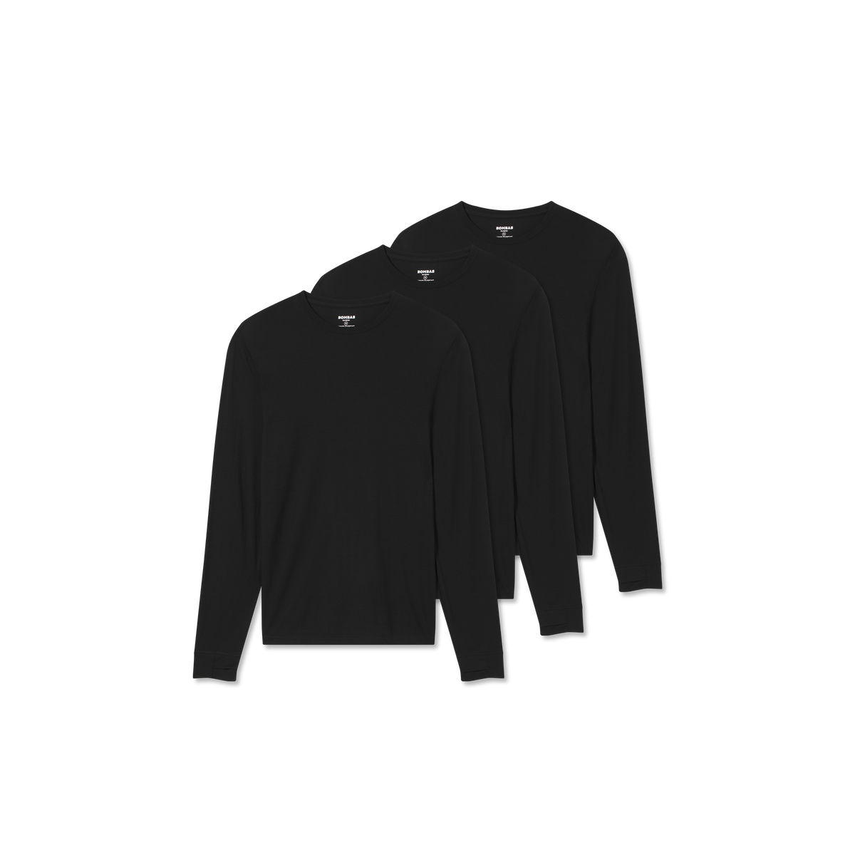 Bombas Men's Merino Wool Blend Crew Neck Long Sleeve T-Shirt 3-Pack