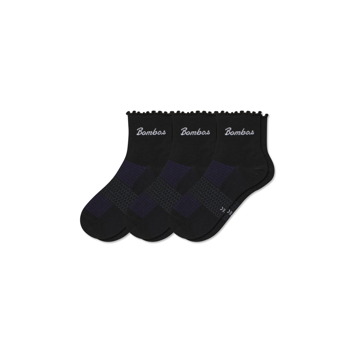 Bombas Women's UltraLite Ruffle Sport Quarter Socks 3-Pack, Lightweight Running Socks
