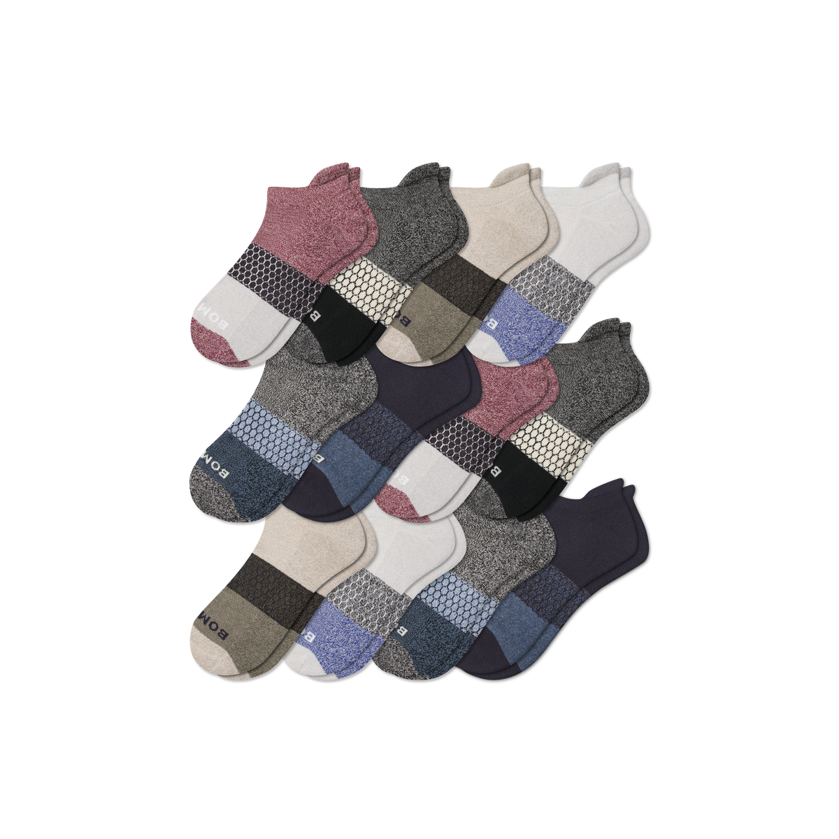 Bombas Men's Tri-Block Ankle Socks 12-Pack