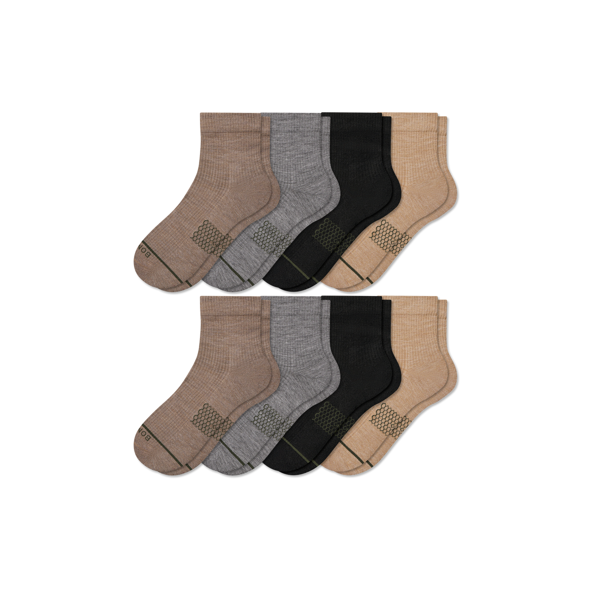 Bombas Women's Merino Wool Blend Modern Rib Quarter Sock 8-Pack