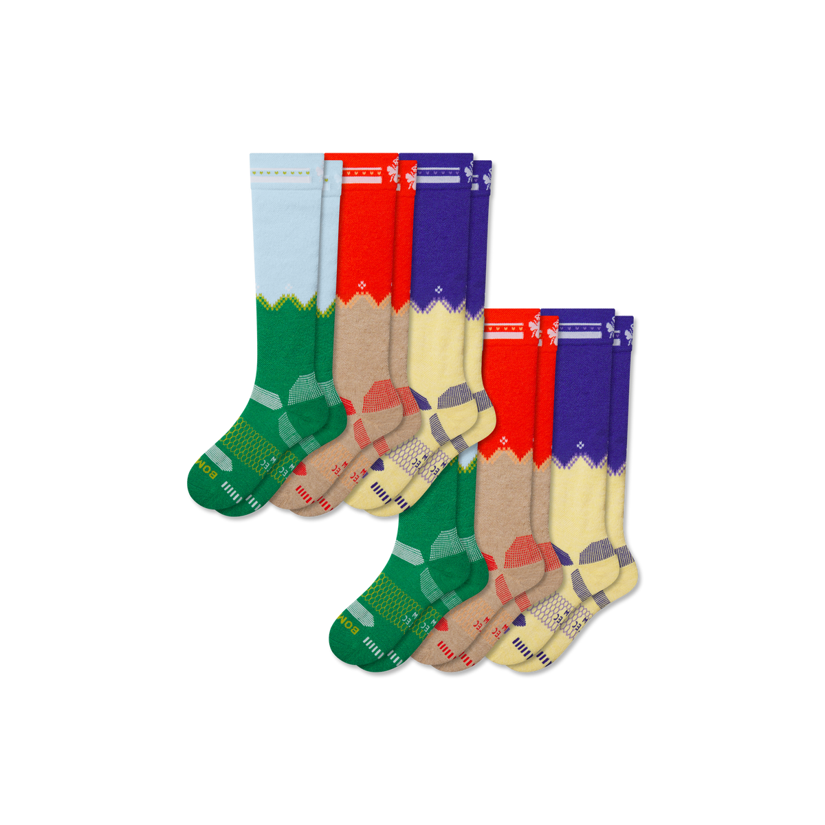 Bombas Youth Full-Cushion Merino Wool Blend Ski & Snowboard Socks 6-Pack