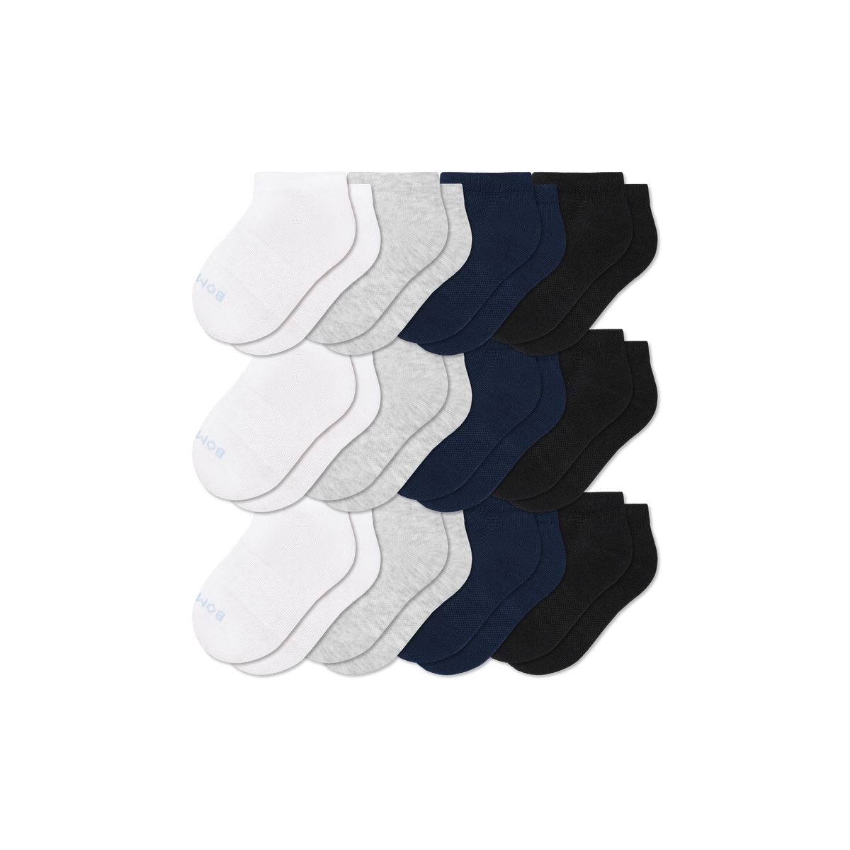 Bombas Junior Lightweight Ankle Socks 12-Pack - Kids Seamless Cotton Socks