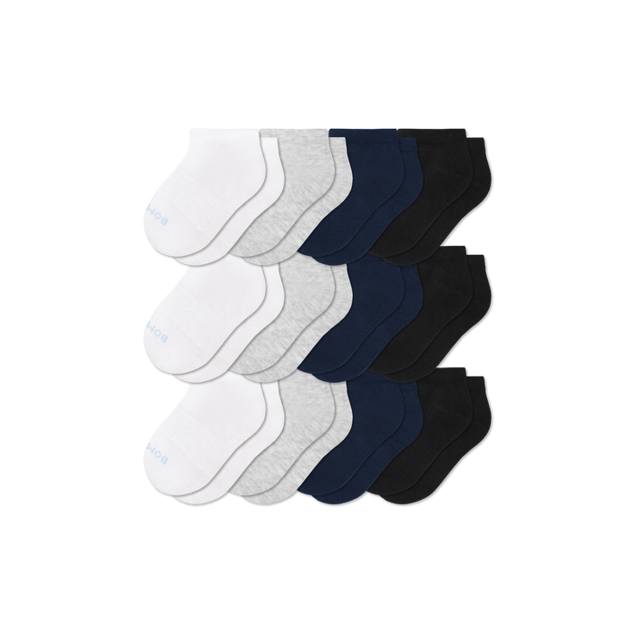 Bombas Junior Lightweight Ankle Socks 12-Pack - Kids Seamless Cotton Socks