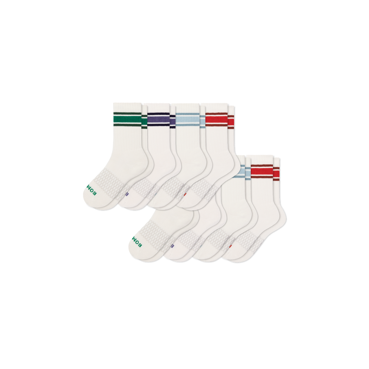 Bombas Youth Vintage Stripes Calf Socks 8-Pack - Kids Seamless Cotton Socks