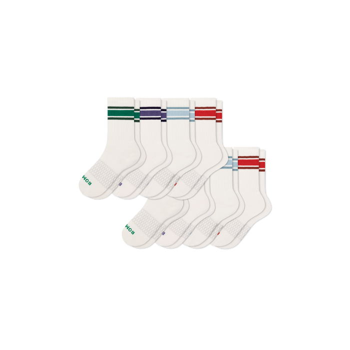 Bombas Youth Vintage Stripes Calf Socks 8-Pack - Kids Seamless Cotton Socks