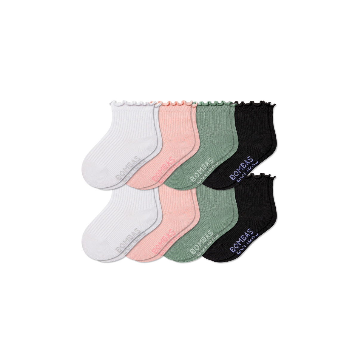 Bombas Toddler Ruffle Rib Socks 8-Pack - Kids Seamless Cotton Socks