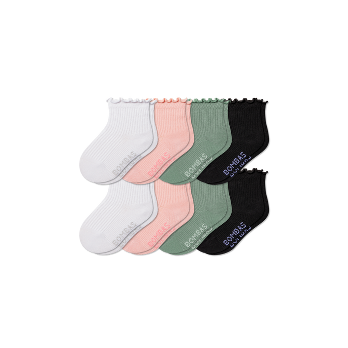 Bombas Toddler Ruffle Rib Socks 8-Pack - Kids Seamless Cotton Socks