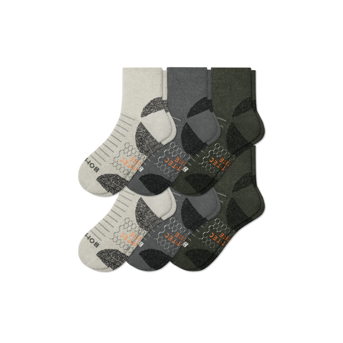 Bombas Women's Hiking Quarter Socks 6-Pack, Cushioned Trail Socks