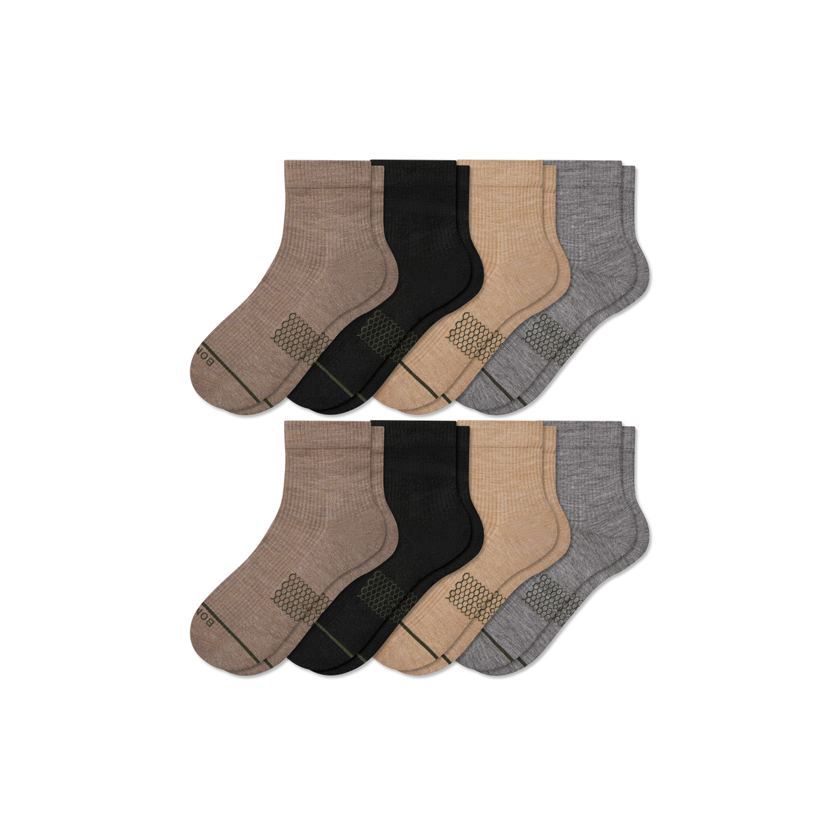 Bombas Men's Merino Wool Blend Modern Rib Quarter Socks 8-Pack