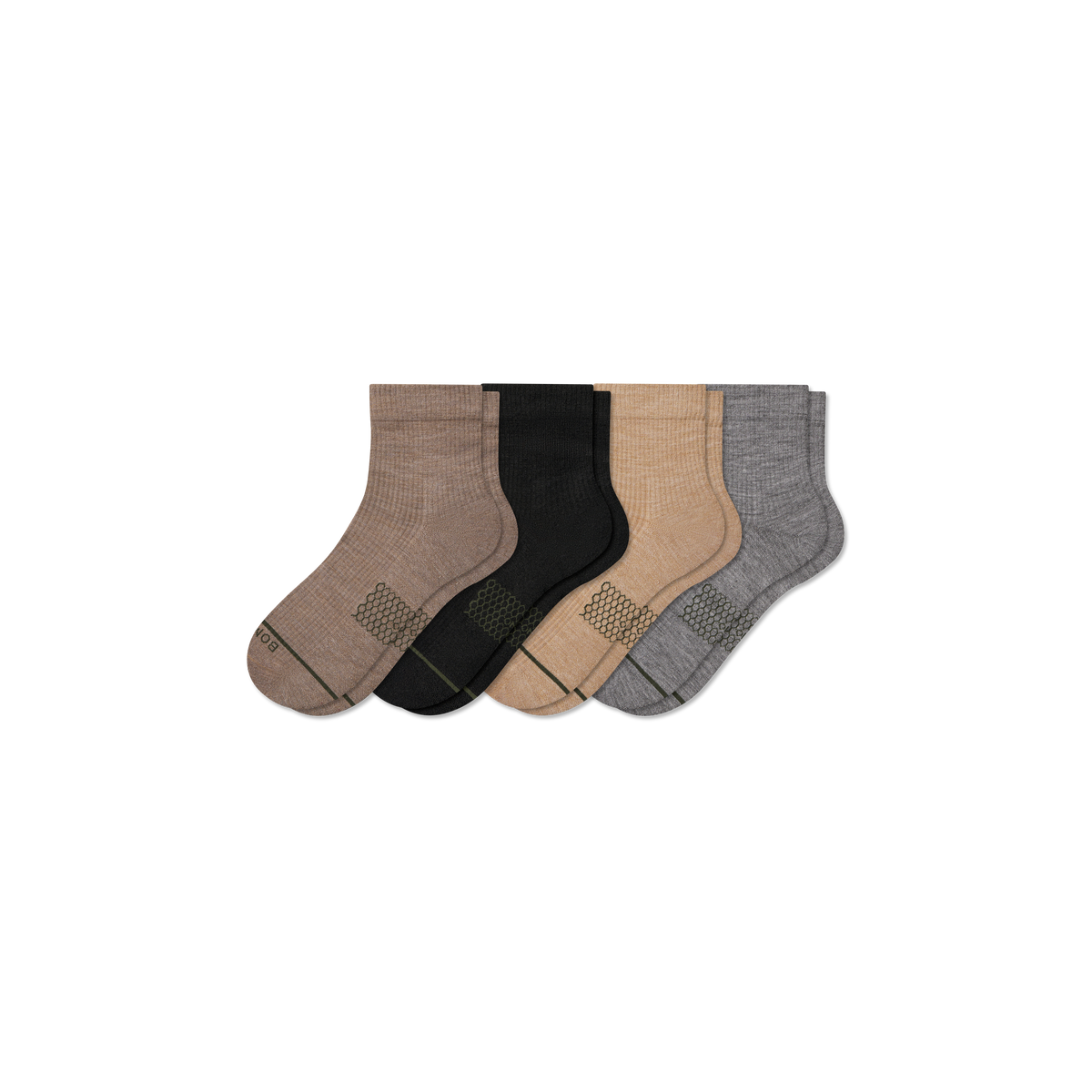 Bombas Men's Merino Wool Blend Modern Rib Quarter Sock 4-Pack