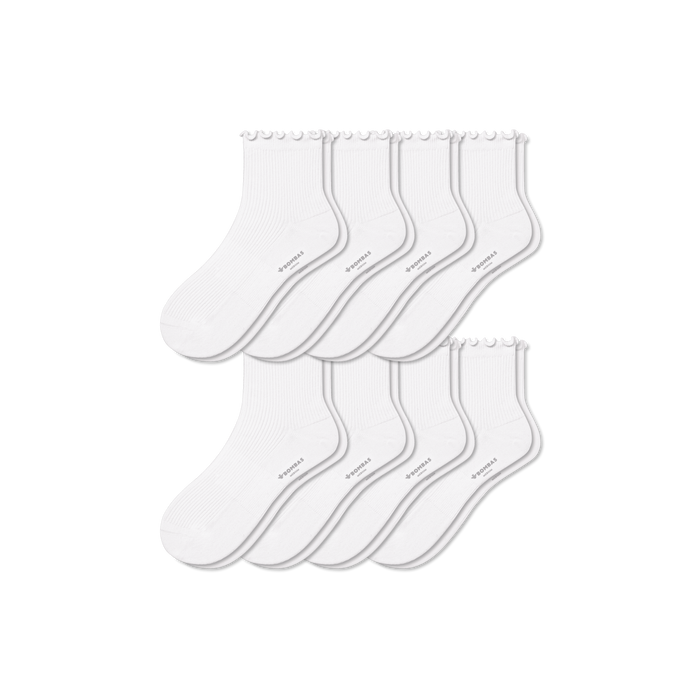 Bombas Women's Ruffle Rib Quarter Socks 8-Pack - Lightweight Frilled Cuff Socks