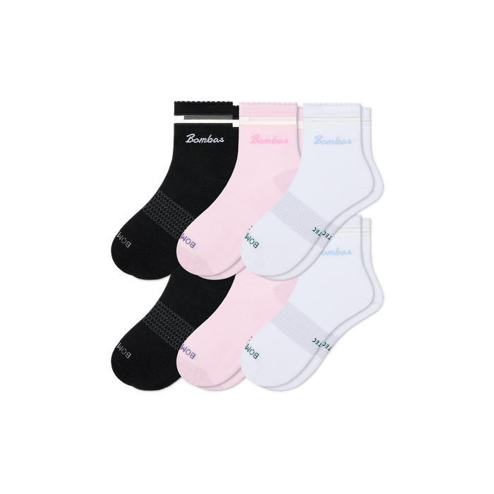 Bombas Women's UltraLite Sport Sheer Stripe Quarter Socks 6-Pack, Lightweight Running Socks